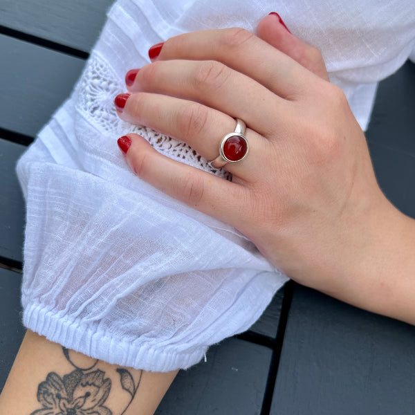 Carnelian Cabochon Ring, Sterling Silver