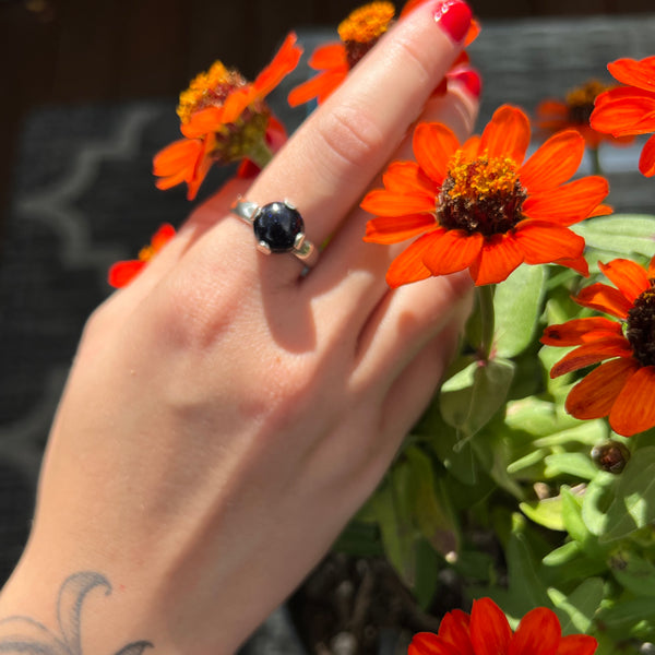 Blue Goldstone Ring, Sterling Silver