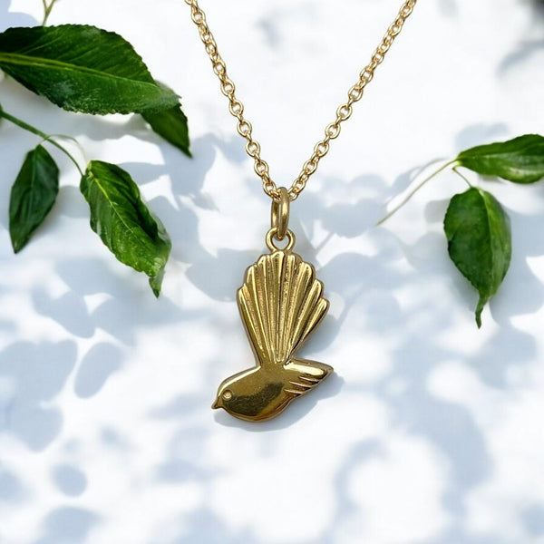 Petite Pīwakawaka - Fantail Necklace, Gold