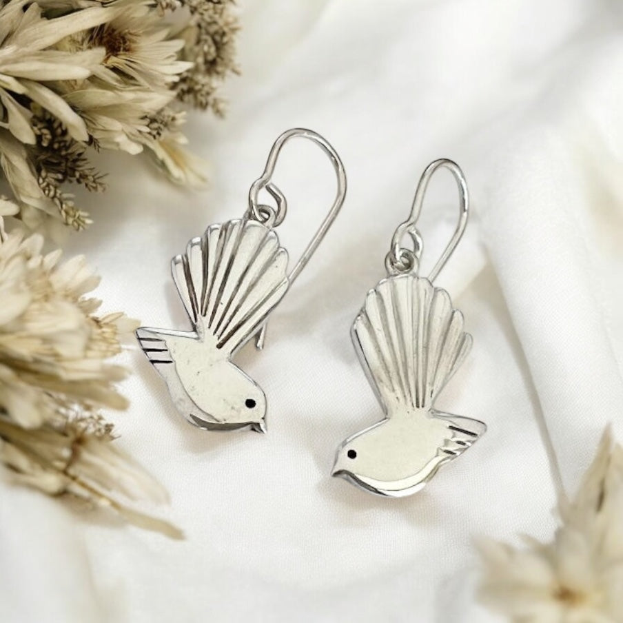 Pīwakawaka - Fantail Earrings, Sterling Silver