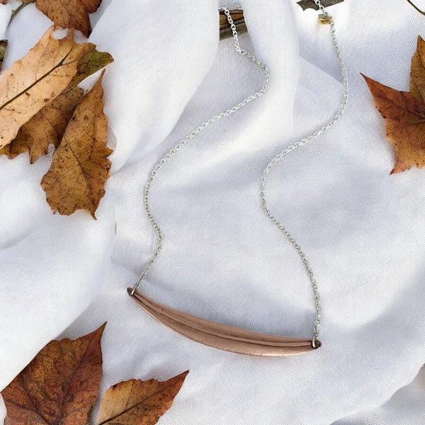 Petite Eucalyptus Leaf Necklace, Brushed Copper