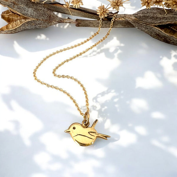 Petite Miromiro-Tomtit Necklace, Gold Plated