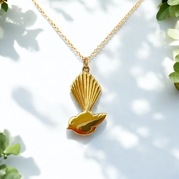 Pīwakawaka- Fantail Necklace, Gold Plated