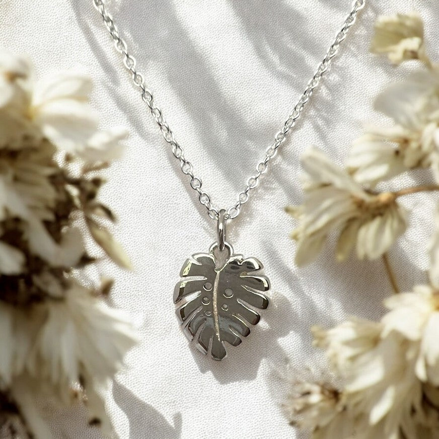 Monstera Leaf Necklace, Sterling Silver