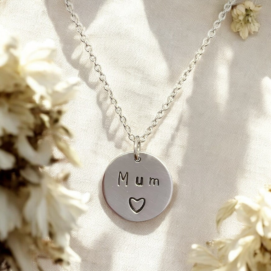 Mum Disc Necklace, Stamped Sterling Silver