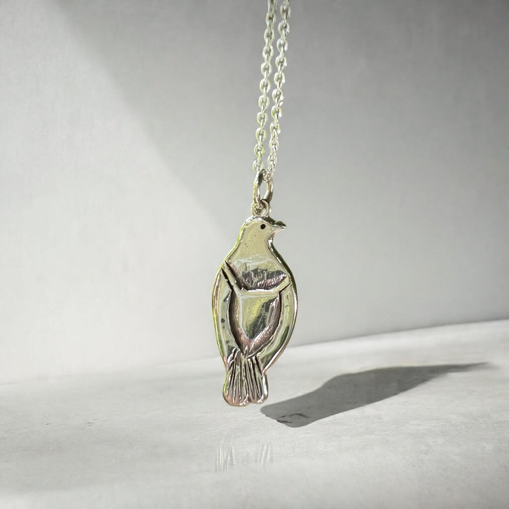 Petite Kererū - Wood Pigeon Necklace, Sterling Silver
