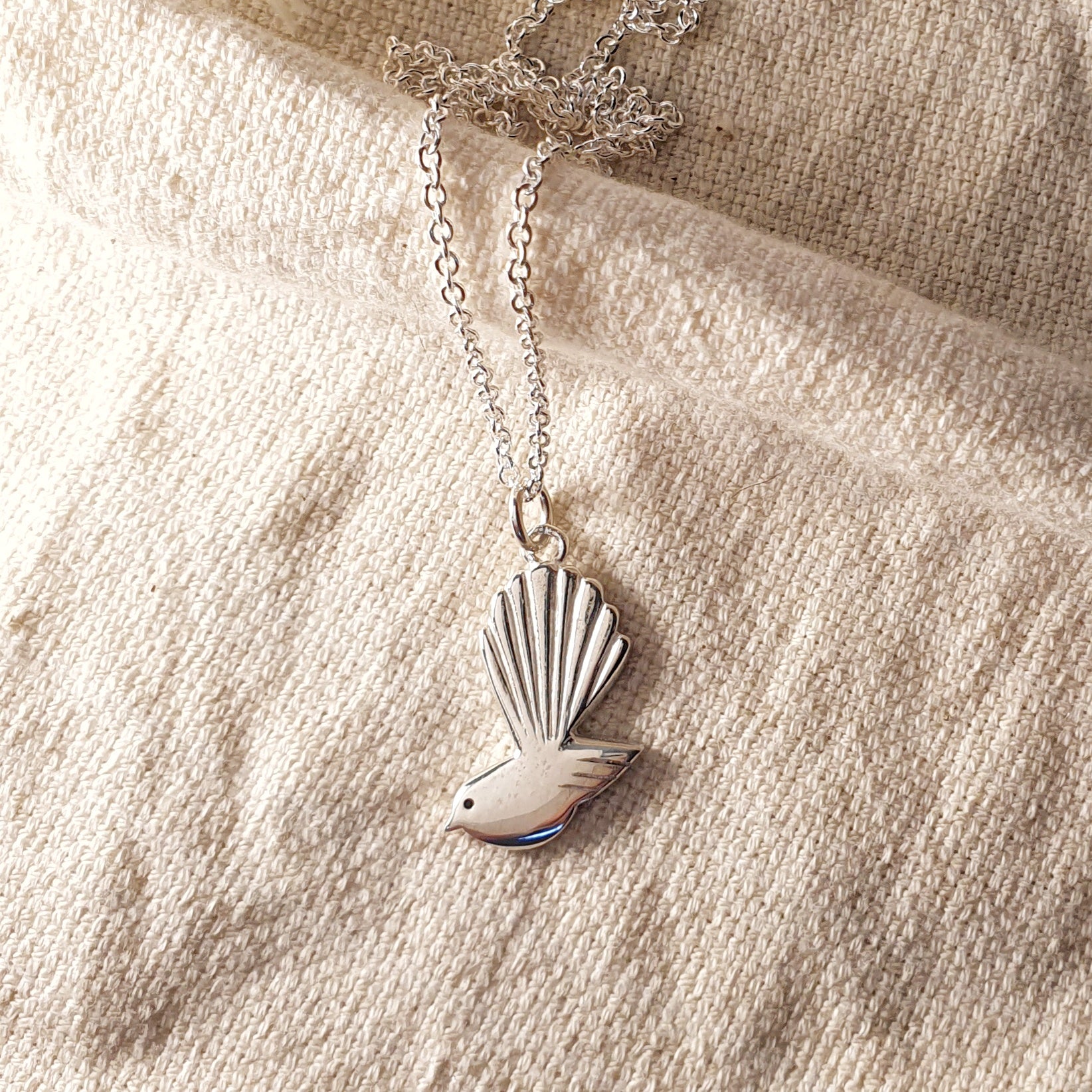 Petite Pīwakawaka - Fantail Necklace, Sterling Silver