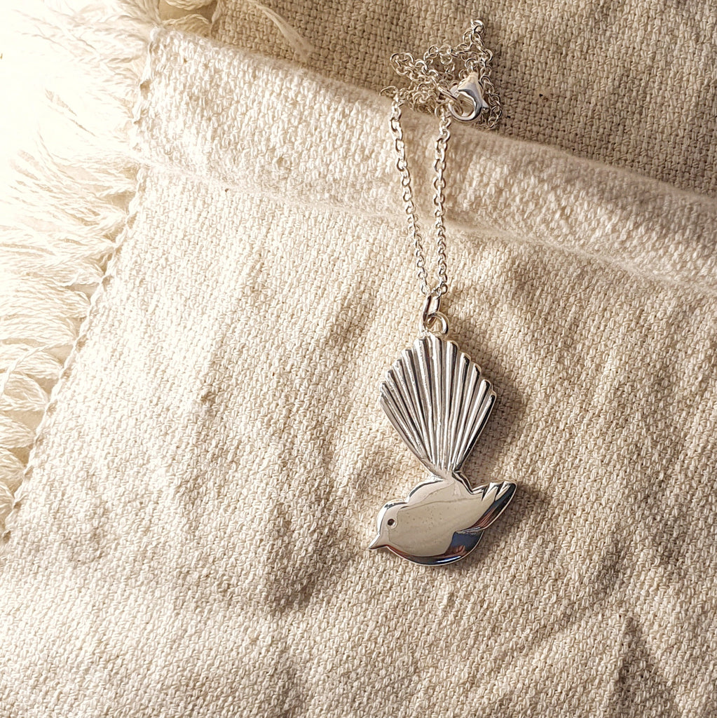 Pīwakawaka - Fantail Necklace, Sterling Silver