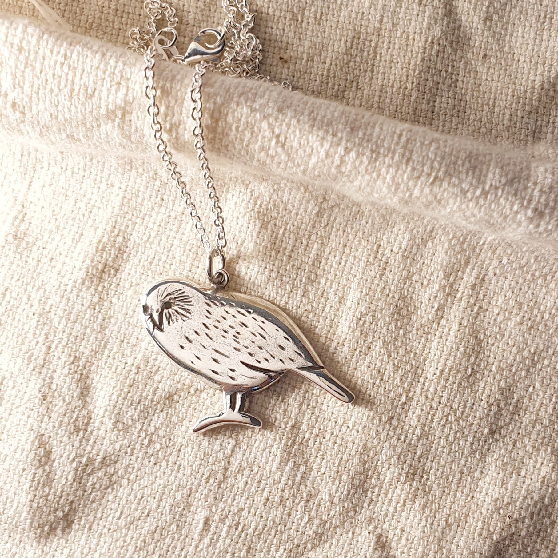 Kākāpō Necklace, Sterling Silver