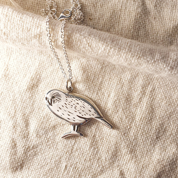 Kākāpō Necklace, Sterling Silver