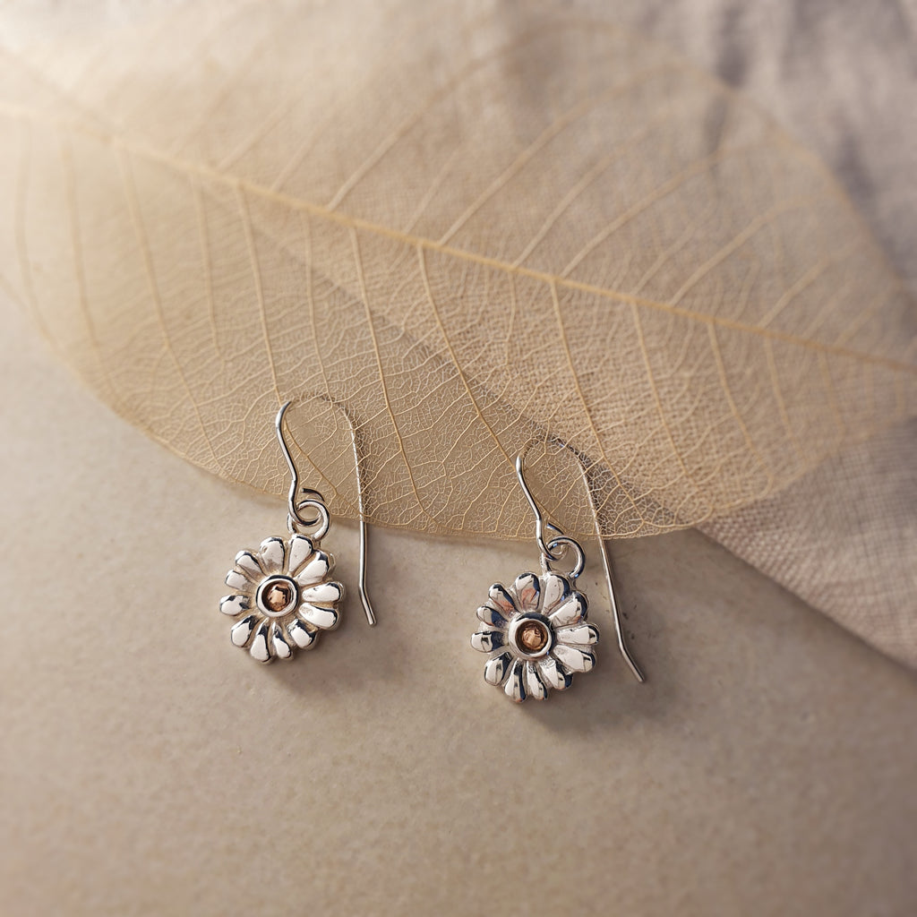 Mountain Daisy Earrings, Sterling Silver