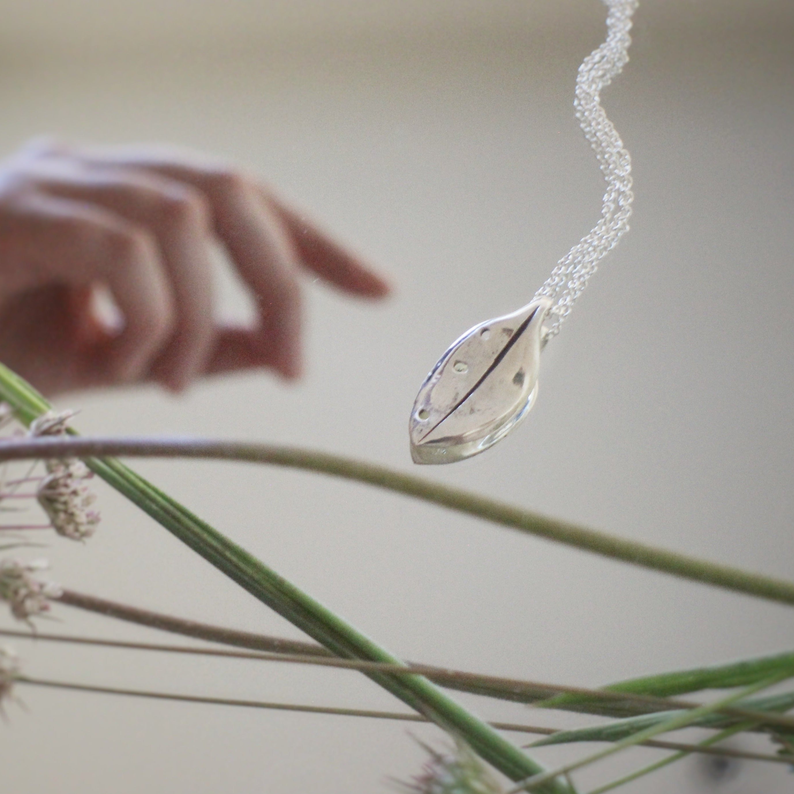 Pōhutukawa Leaf Necklace, Sterling Silver