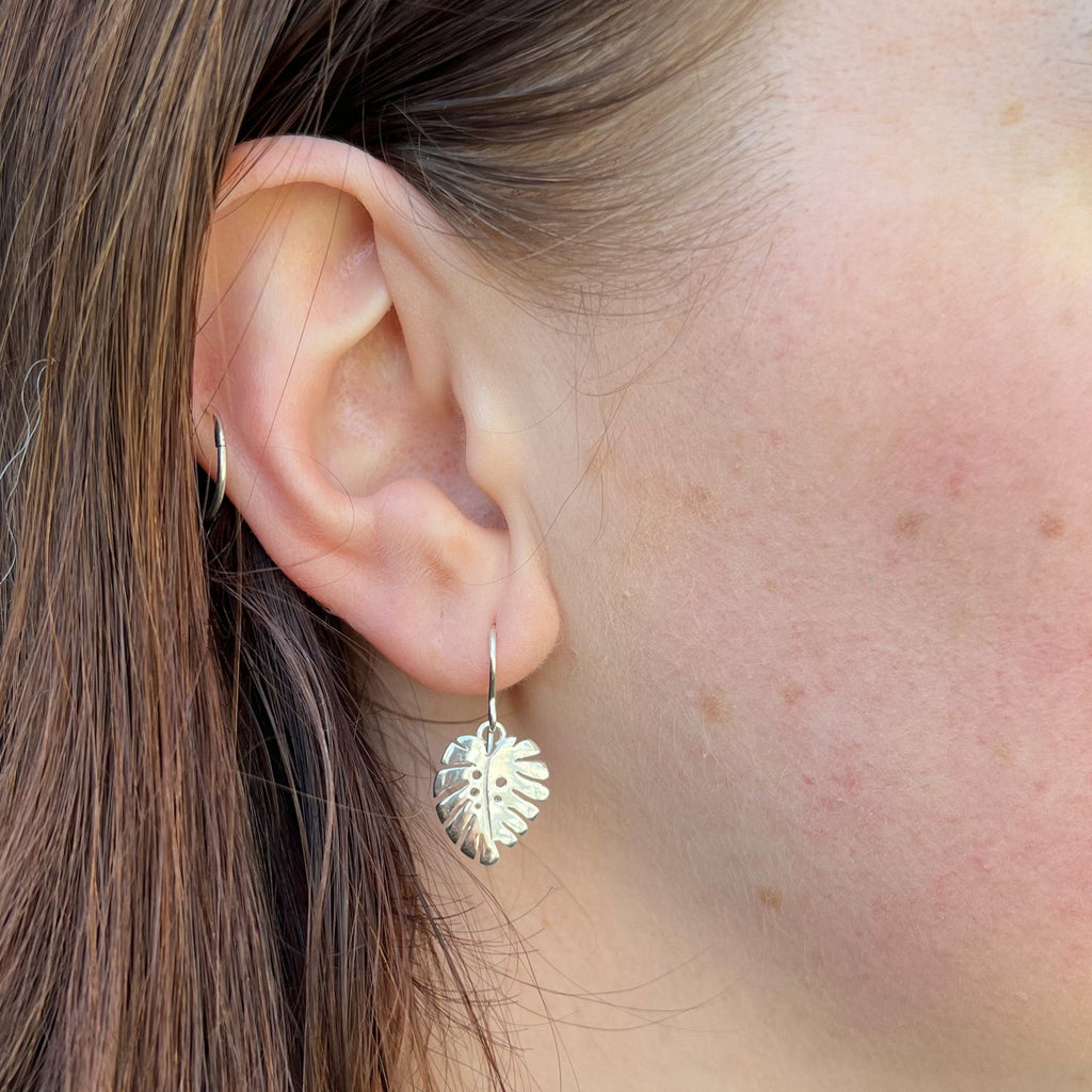 Monstera Leaf Earrings, Sterling Silver